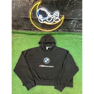Puma X BMW Hoodie Womens Size L Black Cropped Sweatshirt‎ Pullover Motorsport
